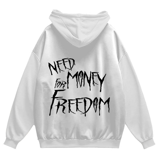 Short Sleeve Hoodie Oversized White - I Need Money for Freedom