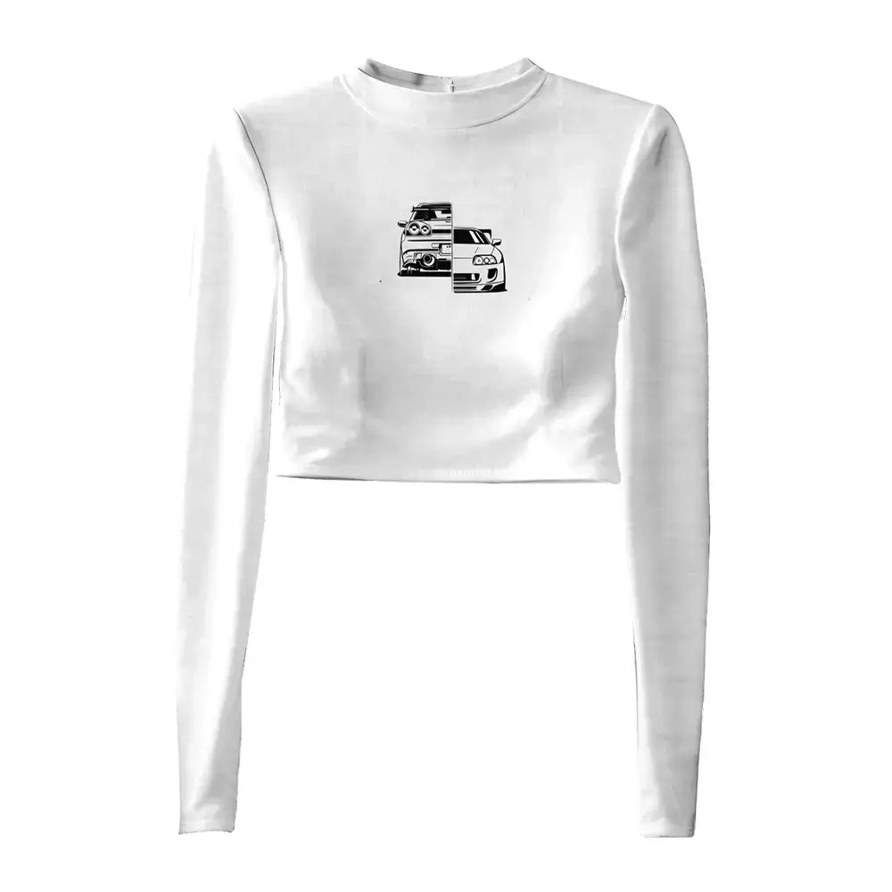 Long-Sleeve Crop Top White