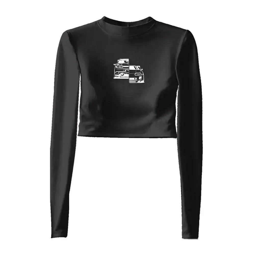 Long-Sleeve Crop Top Black