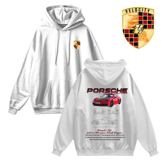 Short Sleeve Hoodie Oversized White - Porsche 718 Unleash Your Drive