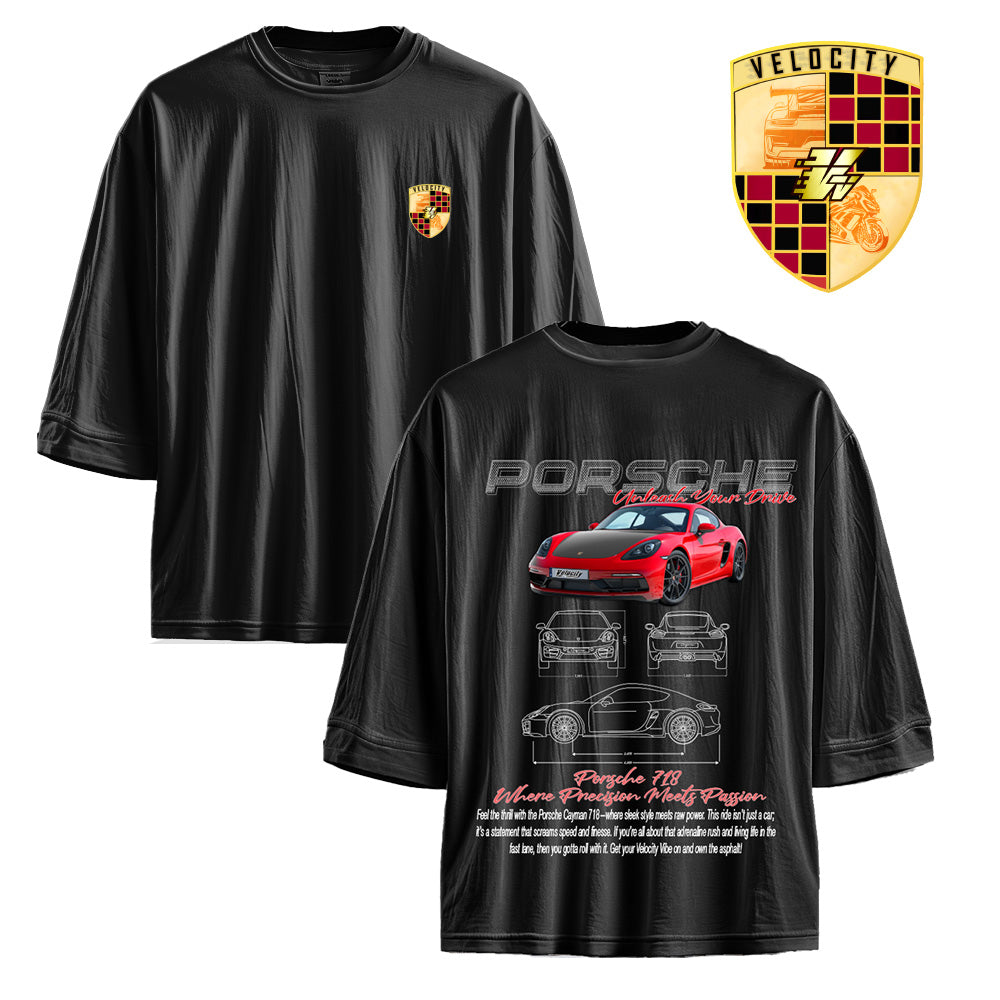 Unisex Oversize T-Shirt Porsche 718 Unleash Your Drive Black