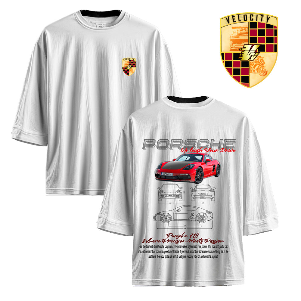 Unisex Oversize T-Shirt Porsche 718 Unleash Your Drive White