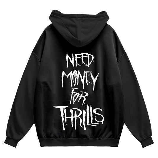 Short Sleeve Hoodie Oversized Black - I Need Money for Thrills