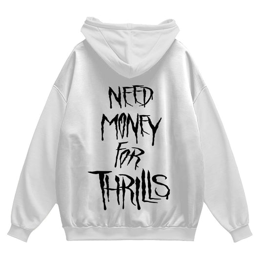 Short Sleeve Hoodie Oversized White - I Need Money for Thrills