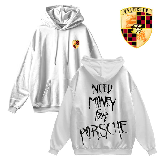 Short Sleeve Hoodie Oversized White - I Need Money for Porsche