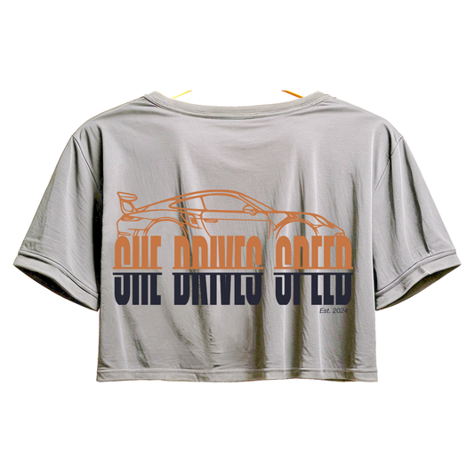 Cropped T-Shirt she drives speed women gray