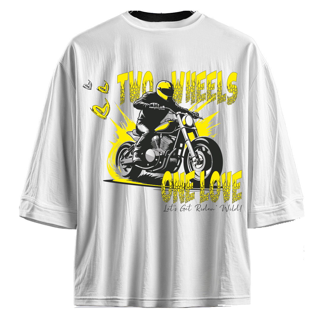 Unisex Oversize T-Shirt Two Wheels One Love White